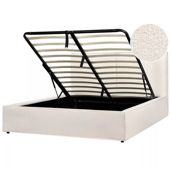 Beliani - Bett mit Stauraum aus Bouclé Modern MOISSAC, 160X200CM, Schneeweiss