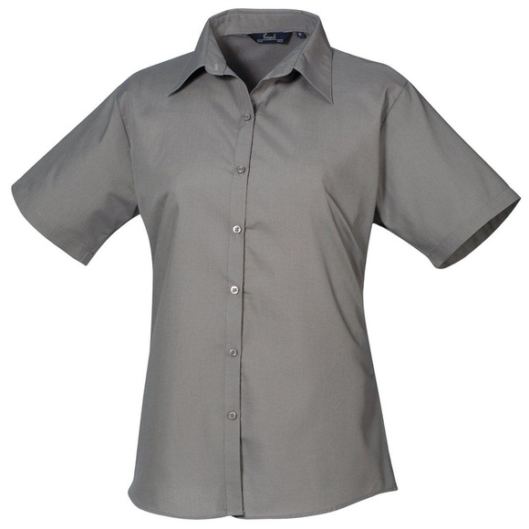 Kurzarm Popeline Bluse Arbeitshemd Damen Grau 48