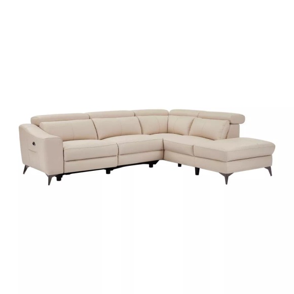 Ecksofa mit elektrischer Relaxfunktion - Ecke rechts - Leder - Cremefarben - FORLO Ecksofa mit elektrischer Relaxfunktion - Ecke rechts - Leder - Cremefarben - FORLO