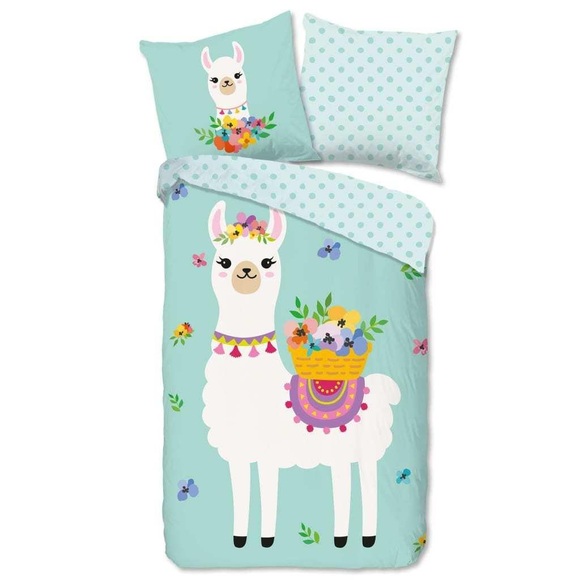 Good Morning Kinder-Bettwäsche-Set Llama 140x200/220 cm Minzgrün
