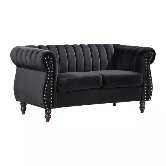 Chesterfield Sofa 2-Sitzer - Samt - Schwarz - TRUMBO Chesterfield Sofa 2-Sitzer - Samt - Schwarz - TRUMBO
