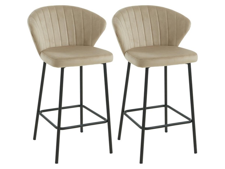 Barhocker 2er-Set - Samt & Metall - Beige - CRUSTI Barhocker 2er-Set - Samt & Metall - Beige - CRUSTI