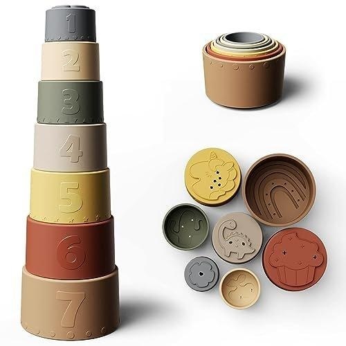 Baby Stapelbecher Spielzeug, lustiges pädagogisches Stapelbecher-Silikon-weiches und zahnendes Multicolor