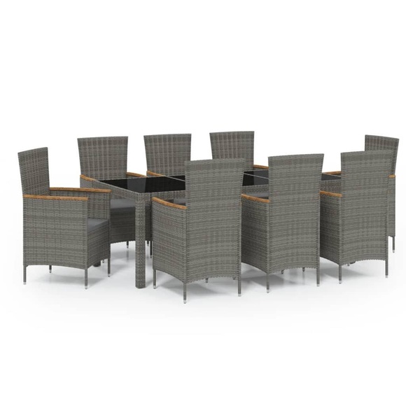 vidaXL 9-tlg. Garten-Essgruppe mit Auflagen Poly Rattan Grau