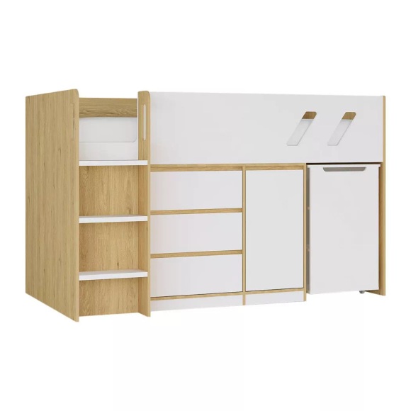Kombi-bett 90 X 190 Cm - Mit Schreibtisch & Stauraum - Holzfarben & Weiß - Sagiti Unisex Beige 90X190CM