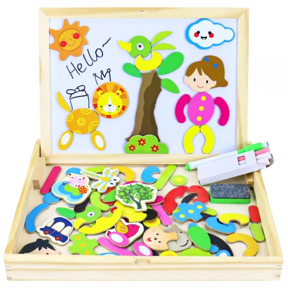 Activity-board - Magnettafel KinderspielzeugMagnetisches Holzpuzzle Puzzle aus 3 mit doppelseitiger Tafel Magnetspiel Holzspielzeug, One Size, Multicolor