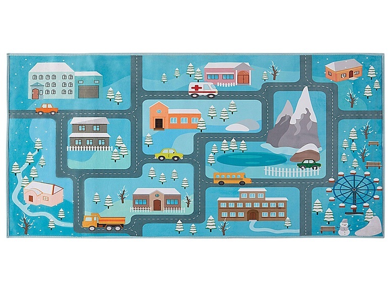 Beliani Kinderteppich blau Stadt-Motiv 80 x 150 cm KIGI