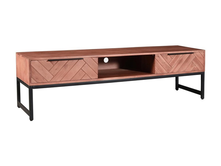 Tv-möbel Mit 2 Schubladen & 1 Ablagefach - Akazienholz & Metall - Holzfarben Dunkel & Schwarz - Vedila Unisex Braun ONE SIZE
