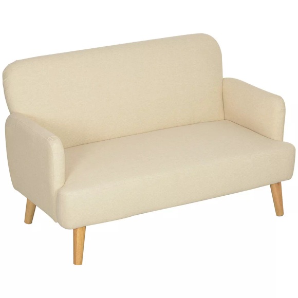 Northio - 2 Sitzer Sofa, Kleine Couch mit Samtoptik, Holzbeine, Dicke Gepolsterter Polstersofa mit Armlehne für Wohnzimmer, Schlafzimmer, 130 x 74 x 79 cm, Cremeweiß, 130 x 70 cm