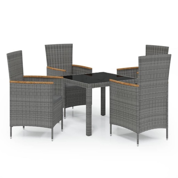 vidaXL 5-tlg. Garten-Essgruppe mit Auflagen Poly Rattan Grau