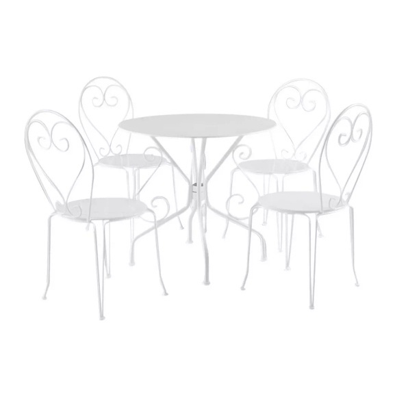 Garten Essgruppe Metall in Eisenoptik Tisch + 4 stapelbare Stühle GUERMANTES Garten Essgruppe Metall in Eisenoptik Tisch + 4 stapelbare Stühle GUERMANTES