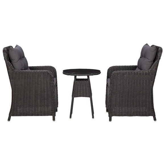 vidaXL Gartenstühle 2 Stk. mit Teetisch Poly Rattan Schwarz