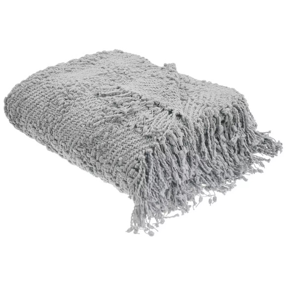 Beliani - Kuscheldecke aus Baumwolle Boho VELLA, One Size, Taubengrau