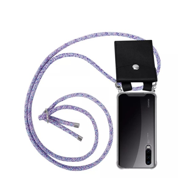 Cadorabo Handy Kette für Huawei P30 in UNICORN - Silikon Necklace Umhänge Hülle mit Silber Ringen, Kordel Band Schnur und abnehmbarem Etui - Schutz...