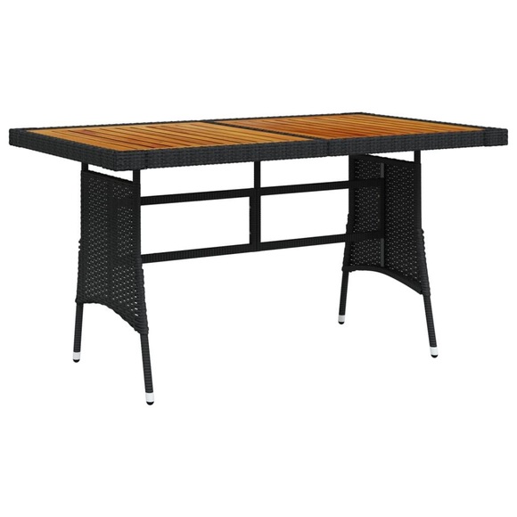 vidaXL Gartentisch Schwarz 130x70x72cm Poly Rattan & Massivholz Akazie