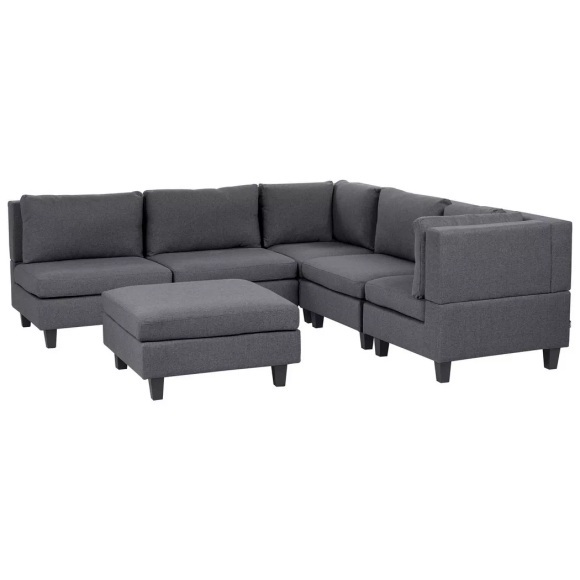 Beliani - Ecksofa mit Ottomane aus Stoff UNSTAD, One Size, Grau