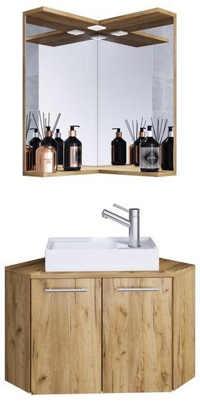 MID.YOU Badezimmer 50/42/50 cm , Vilosa , Honigeiche , Holzwerkstoff , 50 cm , melaminharzbeschichtet,Nachbildung , hängend, Spiegel mit Ablage , 000657021504