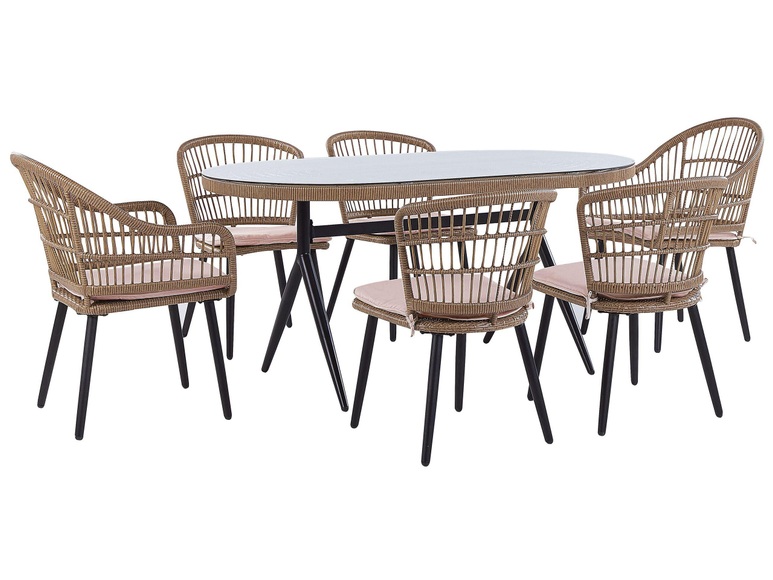 Gartentisch Set aus PE Rattan Boho ALIANO Gartentisch Set aus PE Rattan Boho ALIANO