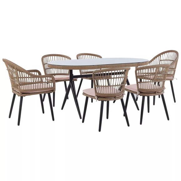 Gartentisch Set aus PE Rattan Boho ALIANO Gartentisch Set aus PE Rattan Boho ALIANO