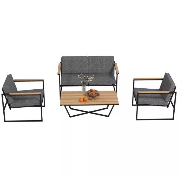 Northio - Gartenmöbel Set 4 Personen wetterfest Balkonmöbel-Set mit 2er Sofa, 2 Stühle Sitzkissen Beistelltisch Outdoor Sitzgruppe Terrassenmöbel Gartengarnitur für Garten Terrasse Balkon Grau Aosom, One Size