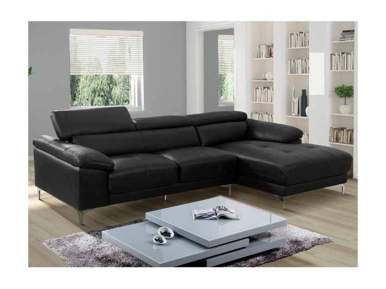 Ecksofa Leder - Ecke Rechts - Schwarz - SOLANGE Ecksofa Leder - Ecke Rechts - Schwarz - SOLANGE