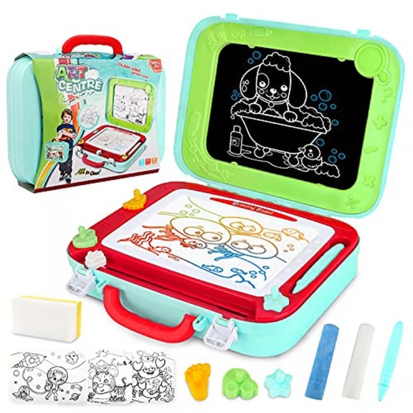 Activity-board - Kinder-Magnettafel Magnetische Tafel 2-in-1 Doppelseitige Doodle-Zeichentafel mit 3 Stempeln Reisespiel, Multicolor
