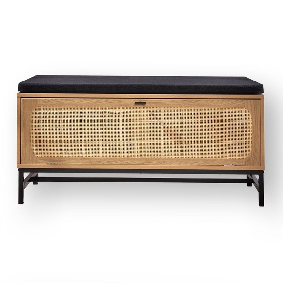 Bank mit Schuhablage und Rattanfront Bank mit Schuhablage und Rattanfront