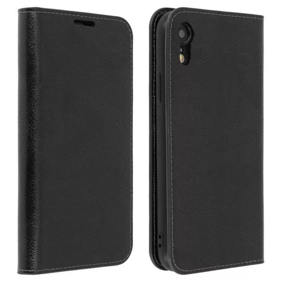 Avizar Tragetasche für Apple iPhone XR - schwarz Leder Buch Geschäftsfall