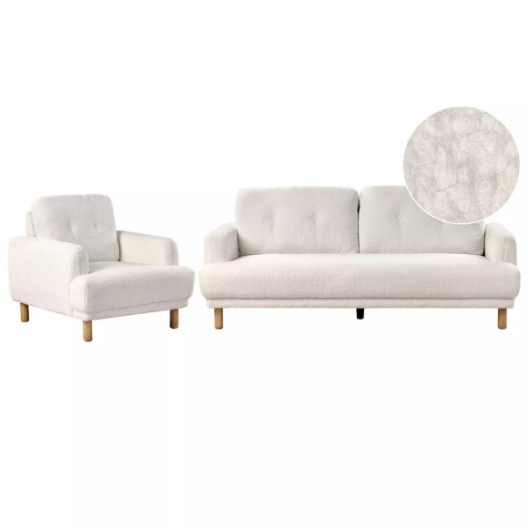 Beliani - Wohnzimmer Set aus Bouclé Retro TUVE, One Size, Weiss Bunt