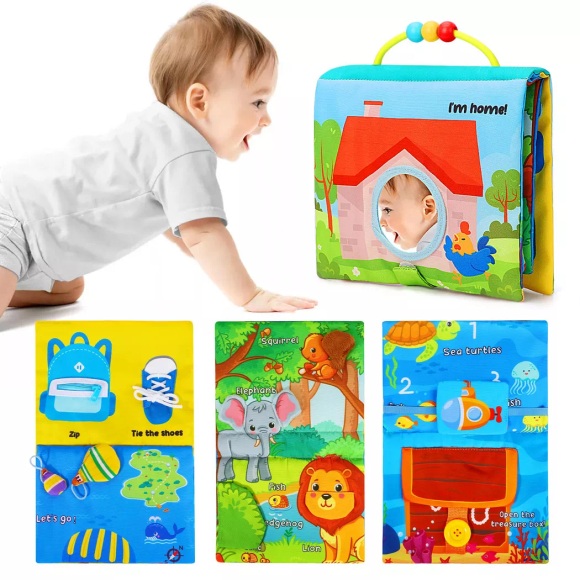 Activity-board - Stoffbuch Baby, Baby Spiegelspielzeug mit Knisterbuch, Babyspielzeug Spielzeug leises Buch, One Size, Multicolor