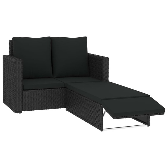 vidaXL 2-tlg. Garten-Lounge-Set mit Kissen Poly Rattan Schwarz