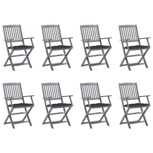 vidaXL Klappbare Gartenstühle 8 Stk. mit Kissen Massivholz Akazie