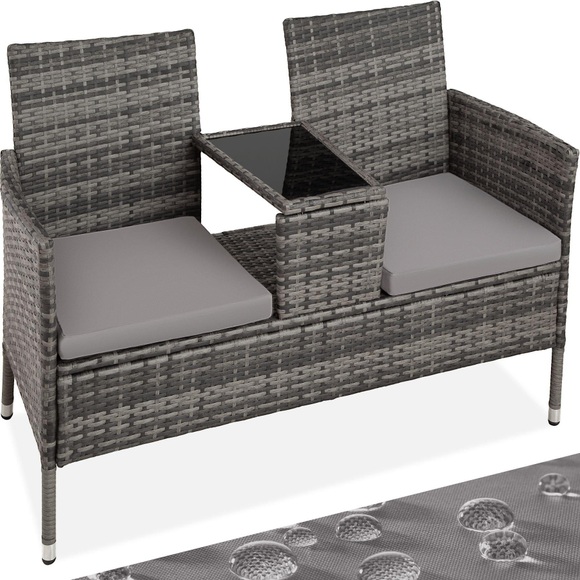 Rattan Gartensitzbank mit Tisch Rattan Gartensitzbank mit Tisch