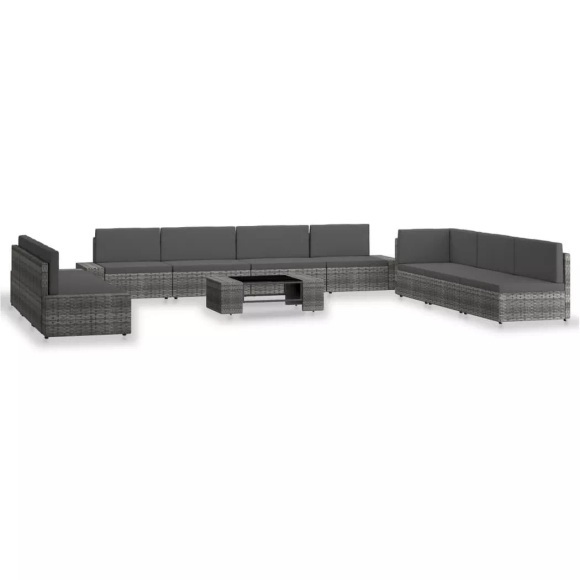 10-tlg. Garten-Lounge-Set Poly Rattan Grau