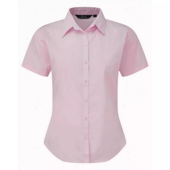 Kurzarm Popeline Bluse Arbeitshemd Damen Pink 38