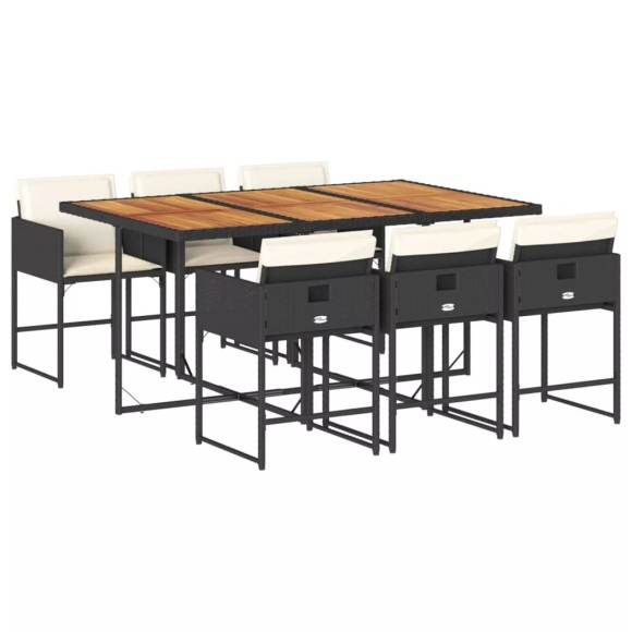 vidaXL 7-tlg. Garten-Essgruppe mit Kissen Schwarz Poly Rattan
