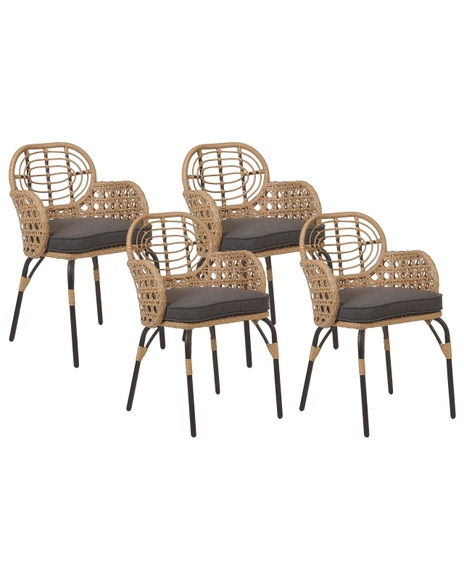 Set mit 4 Stühlen und Sitzkissen aus PE Rattan Boho PRATELLO Set mit 4 Stühlen und Sitzkissen aus PE Rattan Boho PRATELLO