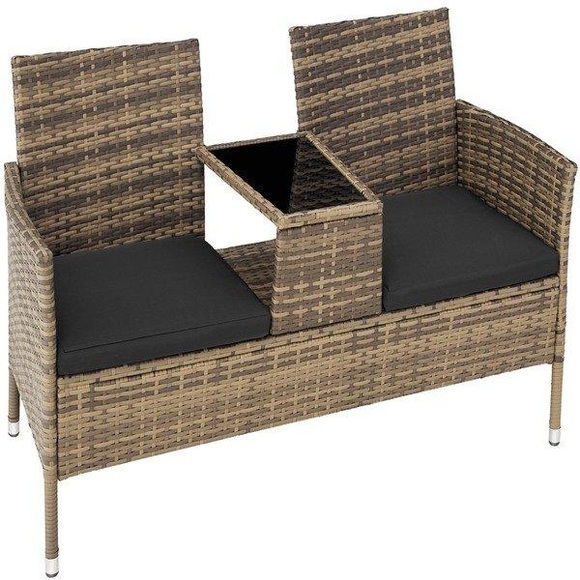 Rattan Gartensitzbank mit Tisch Rattan Gartensitzbank mit Tisch