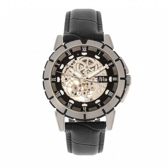 Reign - Automatik-Lederarmbanduhr Philippe - Schwarz und Silber