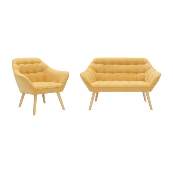 Vente-unique - Sofa 2-Sitzer & Sessel - Stoff - Senfgelb - CASERTA, One Size