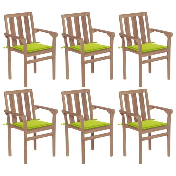 vidaXL Stapelbare Gartenstühle mit Kissen 6 Stk. Massivholz Teak