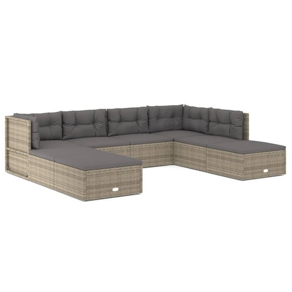 vidaXL 8-tlg. Garten-Lounge-Set mit Kissen Grau Poly Rattan