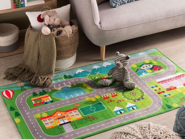 Beliani Kinderteppich grün Stadt-Motiv 80 x 150 cm SEBEN