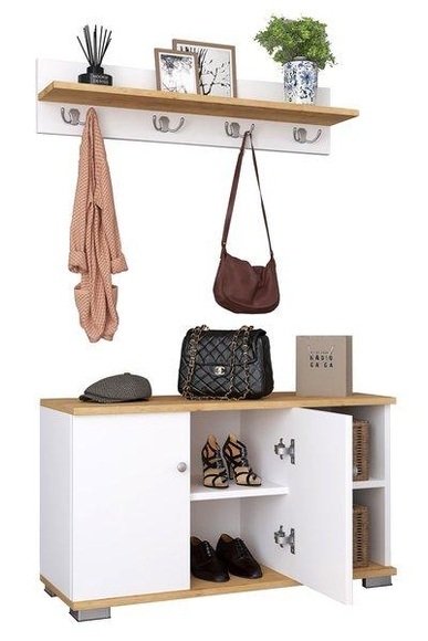 2-tlg. Holz Sitzbank Schuhschrank Schuhregal Garderobe Dielenmöbel Gados L 2-tlg. Holz Sitzbank Schuhschrank Schuhregal Garderobe Dielenmöbel Gados L