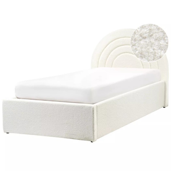 Beliani - Bett mit Stauraum aus Bouclé Retro ANET, 90x200 cm, Schneeweiss