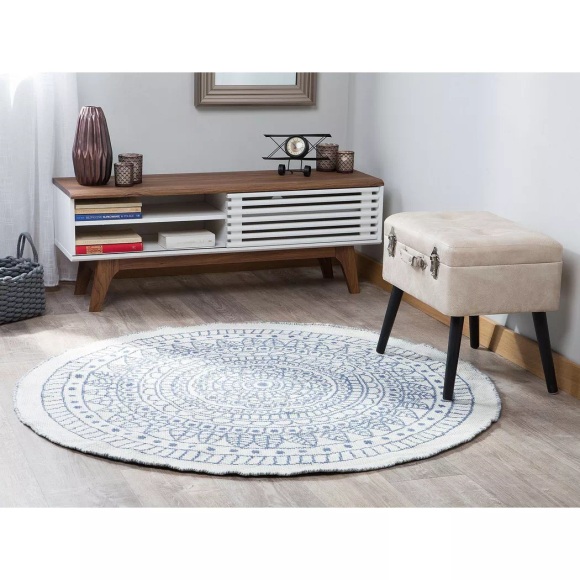 Beliani Outdoor Teppich blau/weiss ø140 cm zweiseitig YALAK