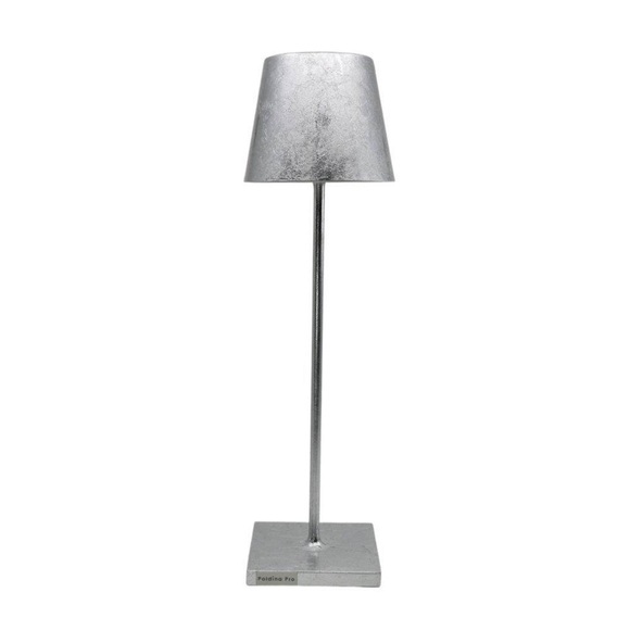 LED-Tischlampe Poldina mit Dekor, portabel, silber