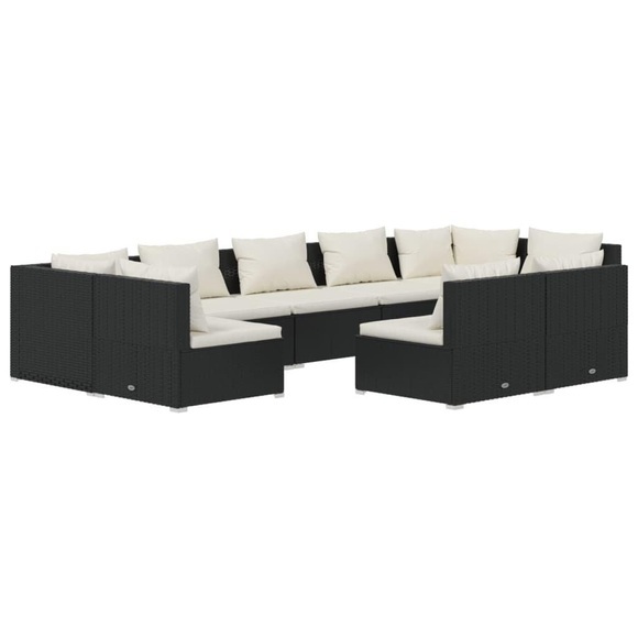 vidaXL 9-tlg. Garten-Lounge-Set mit Kissen Schwarz Poly Rattan