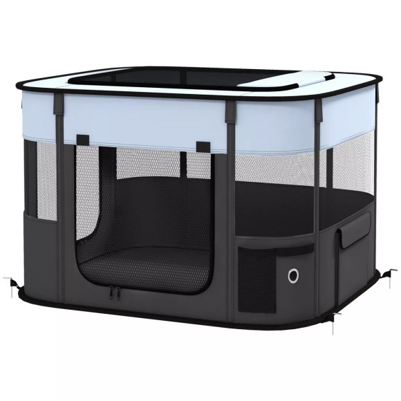 Northio - Welpenauslauf, Welpenlaufstall mit Türen, Fenster, faltbar Laufgitter, Atmungsaktiv Netz, für kleine Hunde unter 4 kg und Kleintiere, Indoor und Outdoor, 74 x 60 x 45 cm, Grau, 75 CM