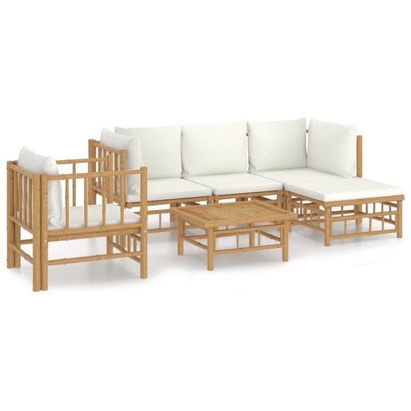 vidaXL 6-tlg. Garten-Lounge-Set mit Cremeweißen Kissen Bambus
